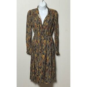 Yest The Netherlands Women's Abstract Ikat Print Viscose Shirt Dress Earthy Sz 6
